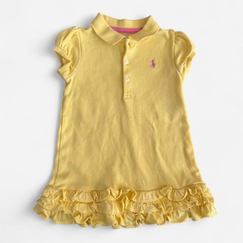 Ralph Lauren toddler girl yellow polo dress with ruffles on the bottom